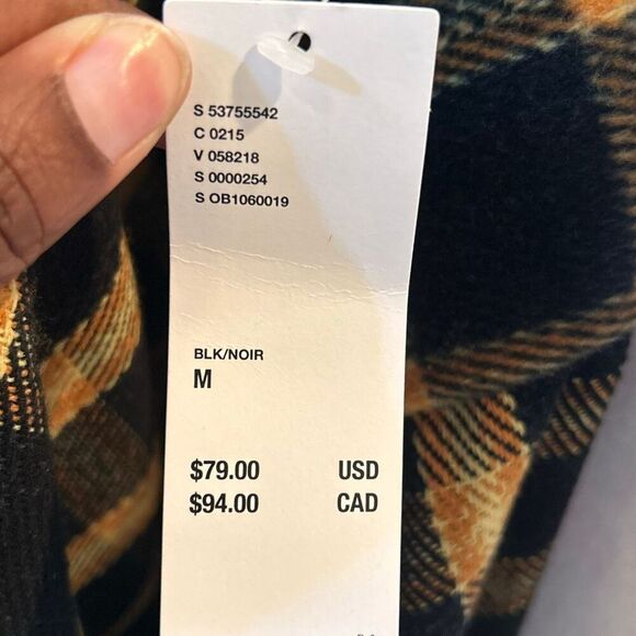 Urban Outfitters Men’s M Brushed Plaid Button-Down Overshirt Black Yellow Plaid - Picture 9 of 11